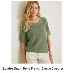 Tommy Bahama zandra Green Linen-Blend French-Sleeve Sweater medium